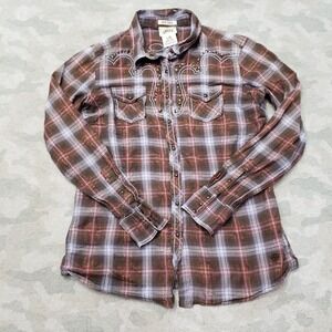 Ariat Top Womens Large Brown Fitted Pockets Pearl Snap Long Sleeve Western Rodeo